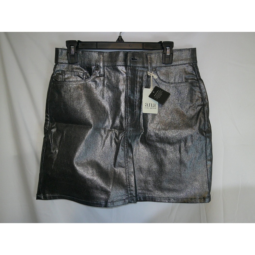 ANA A New Approach Women's Silver Metallic High Rise Mini Skirt Size 6 $44 NWT